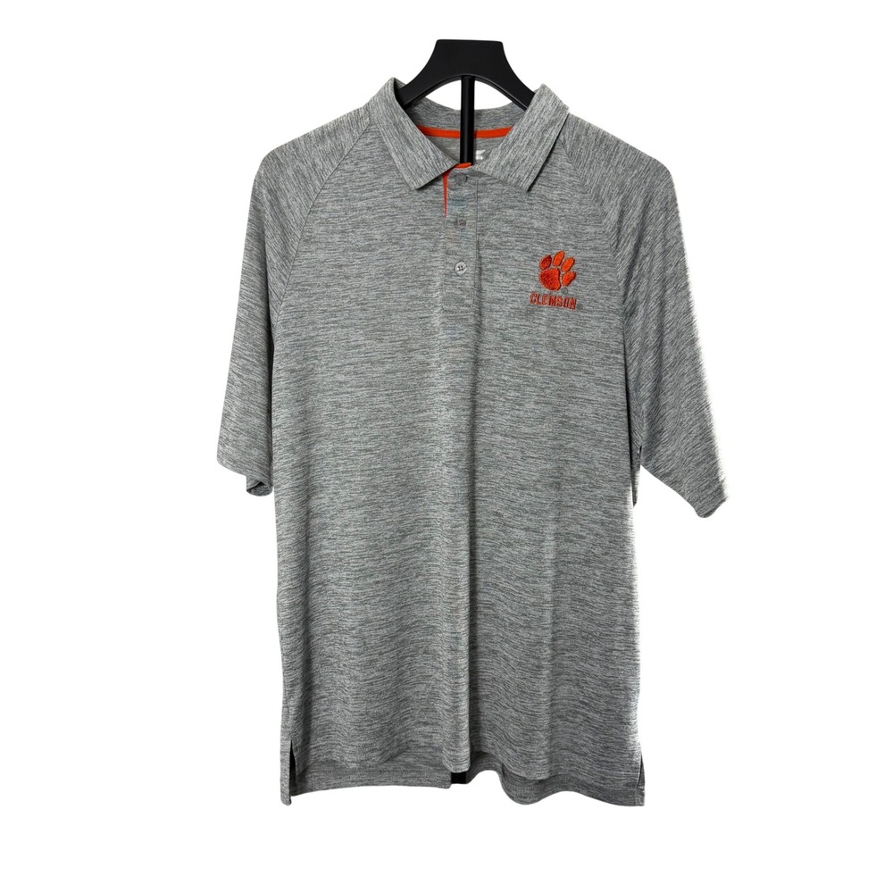 Colosseum Clemson Tigers Mens Large Gray‎ Heathered Performance Polo Shirt L